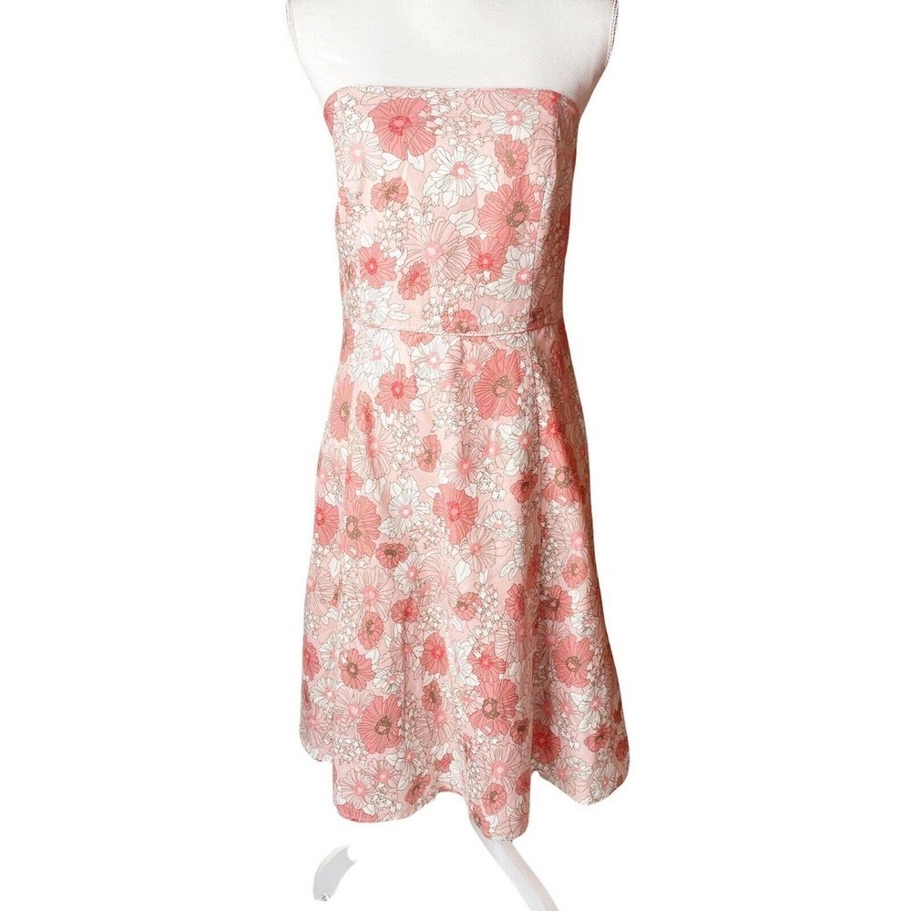 Ann Taylor LOFT Sz 8 Womens Silk Pink Floral Strapless Fit & Flare Short Dress